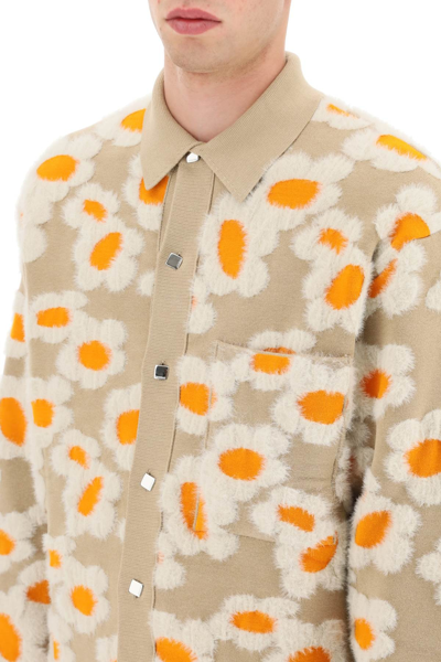 Shop Jacquemus 'neve Fleurs' Knit Overshirt In Beige,white