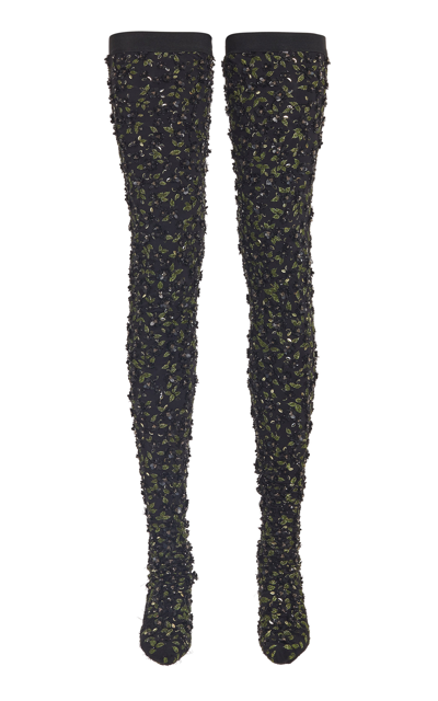 Shop Valentino Embroidered Tights In Black