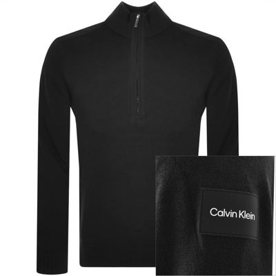 Shop Calvin Klein Quarter Zip Mix Media Jumper Black