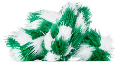 Shop Jiu Jie Ssense Exclusive Green & White Faux-fur Knot Cushion In Faux Fur Green