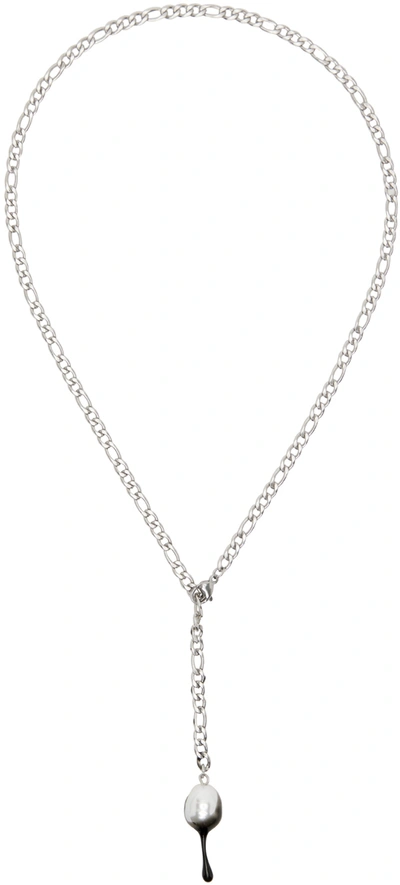 Shop Ottolinger Silver Pearl Necklace In Black