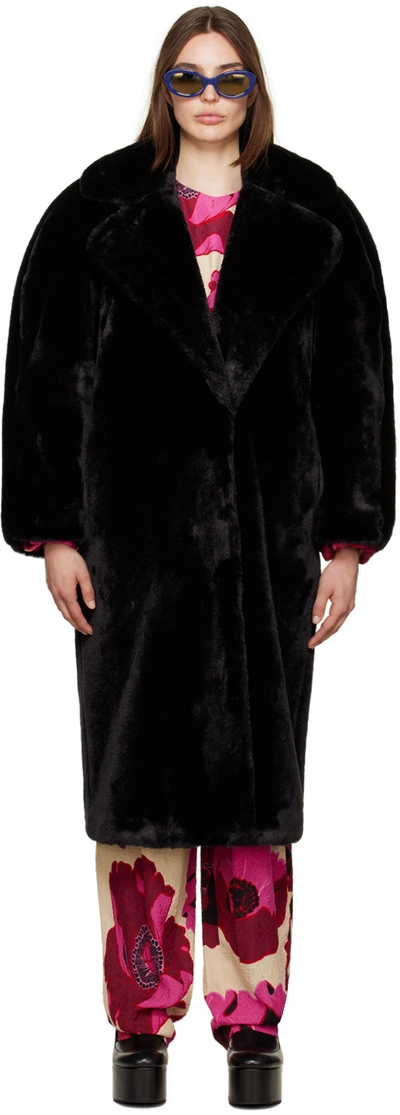 Shop Dries Van Noten Black Hook-eye Faux-fur Coat In 511 Midnight