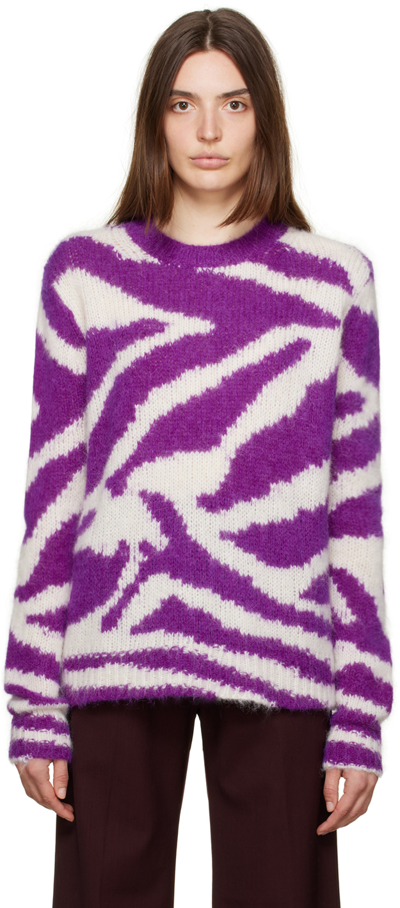 Shop Dries Van Noten Purple & White Graphic Sweater In 400 Violet