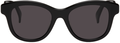 Shop Kenzo Black Oval Sunglasses In Shiny Black / Smoke