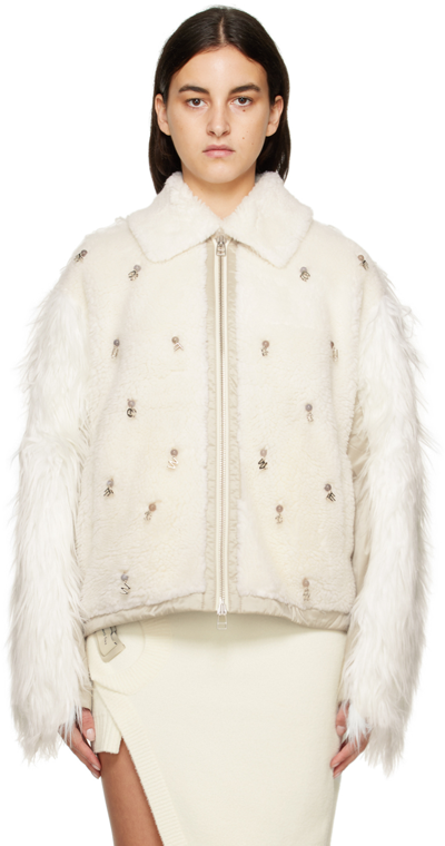 Shop Feng Chen Wang Off-white Charm Faux-fur Jacket In Beige