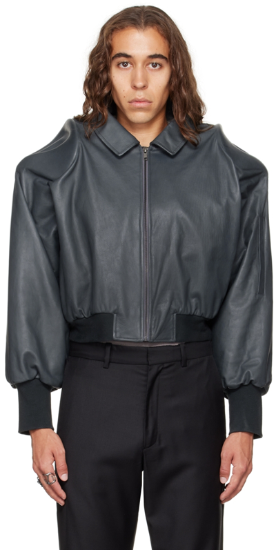 Shop Aaron Esh Ssense Exclusive Navy Leather Bomber Jacket In Ink