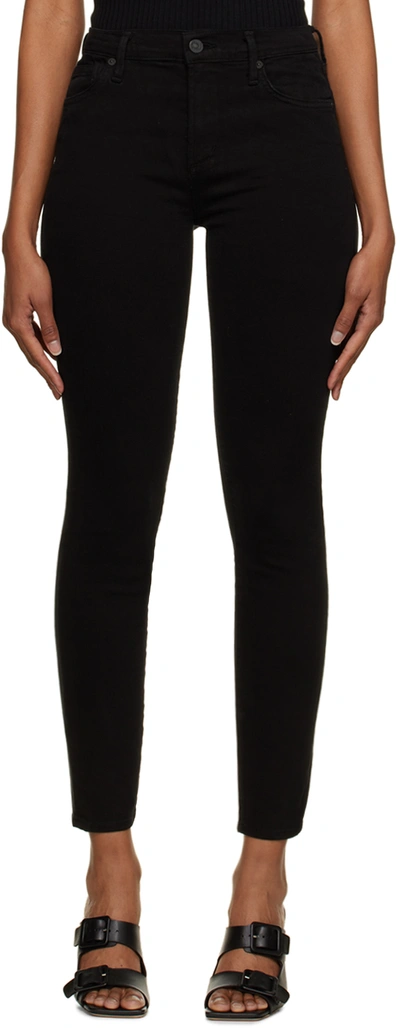 Shop Citizens Of Humanity Black Rocket Ankle Skinny Jeans In Plush Black