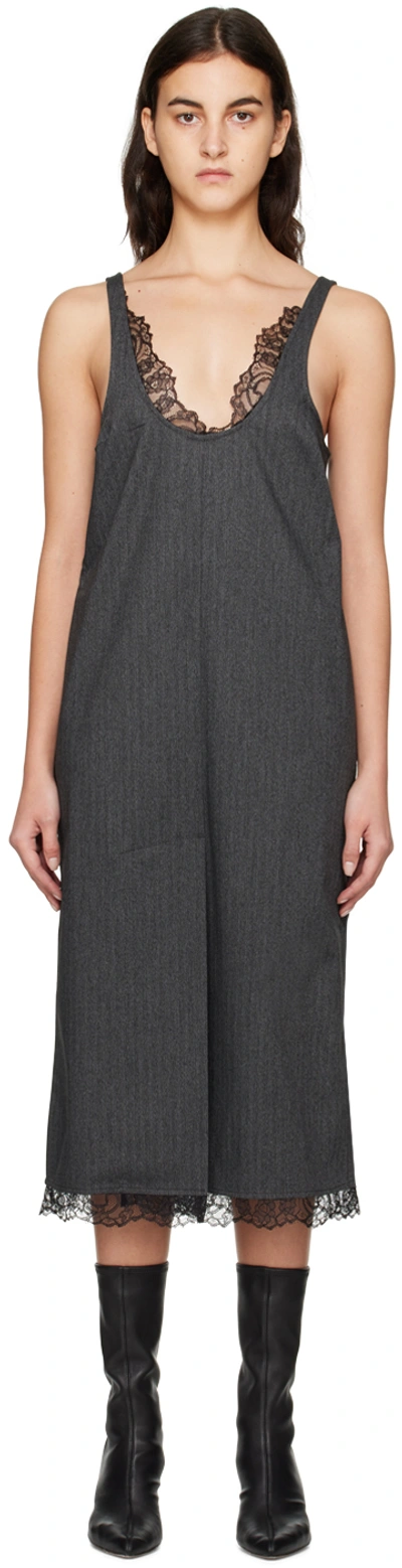 Ganni Drapey Suiting U-neck Midi Dress In Grey | ModeSens 