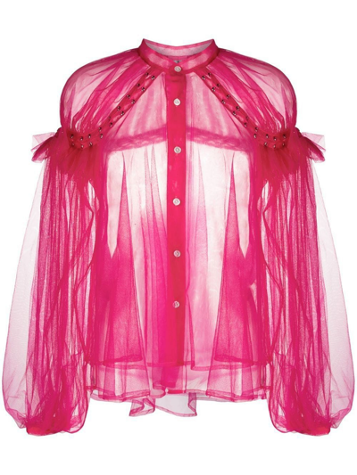 Shop Comme Des Garçons Semi-sheer Balloon Sleeve Blouse In Pink