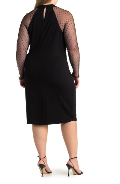 By Design Roulette Ponte Swiss Dot Mesh Sheath Dress In Black
