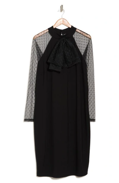 By Design Roulette Ponte Swiss Dot Mesh Sheath Dress In Black