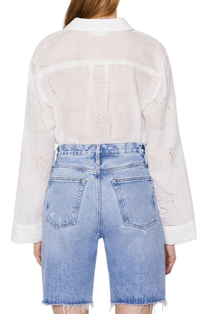 Frame Embroidered Eyelet Button-up Shirt In Blanc