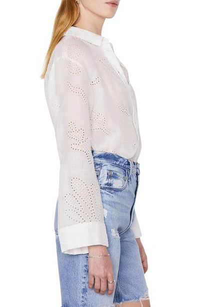 Frame Embroidered Eyelet Button-up Shirt In Blanc