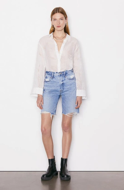 Frame Embroidered Eyelet Button-up Shirt In Blanc