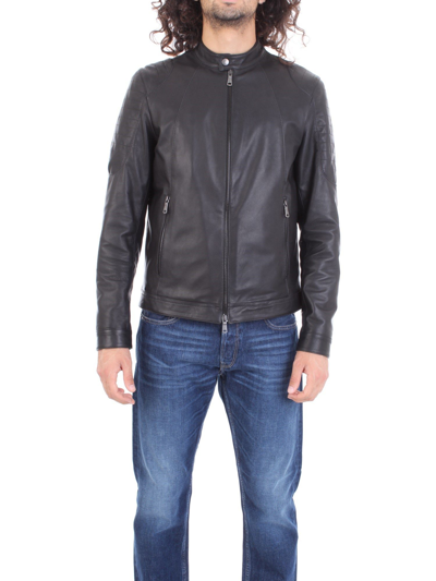 Shop Emanuele Curci Men's Black Leather Outerwear Jacket