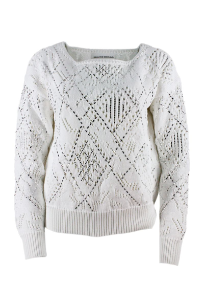 Shop Ermanno Scervino Women's White Cotton Sweater