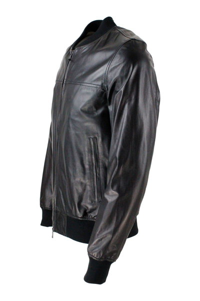 Shop Orciani Men's Black Leather Outerwear Jacket