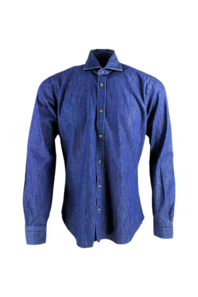 Shop Barba Men's Blue Cotton Shirt