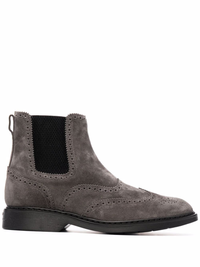 Hogan Grey Elasticated Side-panel Boots In Grey