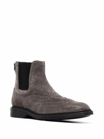 Shop Hogan Men's Grey Suede Boots