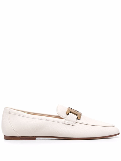 Shop Tod's Women's White Leather Loafers