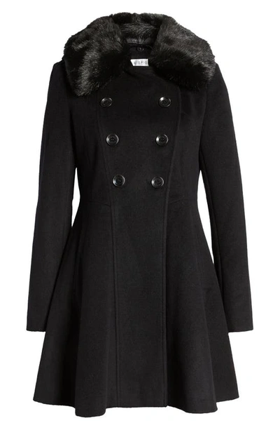 Shop Via Spiga Double Breasted Skater Faux Fur Collar Wool Blend Coat In Black