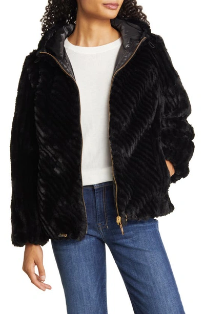 Via Spiga Reversible Hooded Faux Fur Jacket In Black ModeSens