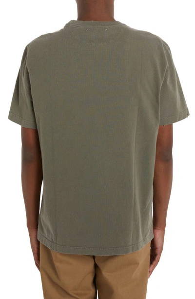 Shop Golden Goose Distressed Upside Down Logo Cotton Graphic Tee In Dusty Olive