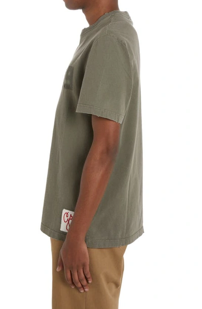 Shop Golden Goose Distressed Upside Down Logo Cotton Graphic Tee In Dusty Olive