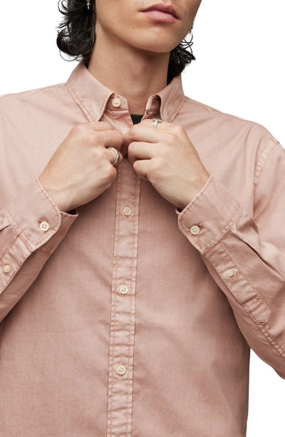 Shop Allsaints Hawthorne Slim Fit Stretch Cotton Button-up Shirt In Clay Pink