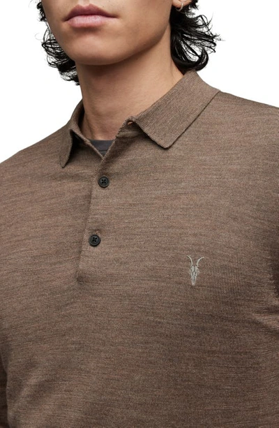 Shop Allsaints Mode Long Sleeve Wool Polo In Light Coco Brown Marl