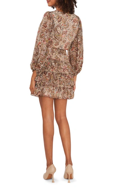 Shop Vince Camuto Paisley Print Metallic Tiered Minidress In French Roast