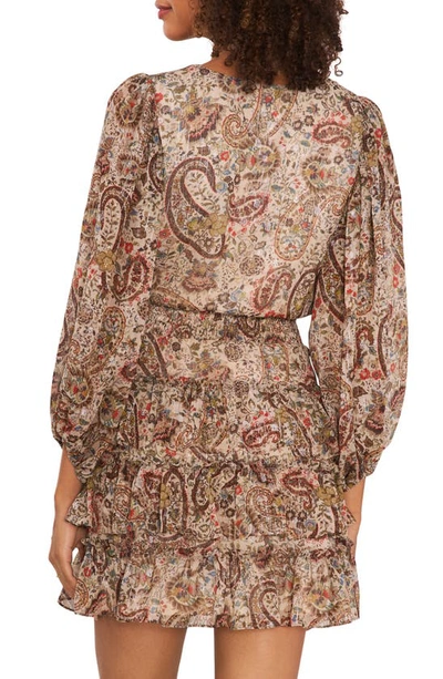 Vince Camuto Paisley Print Metallic Tiered Minidress In French Roast
