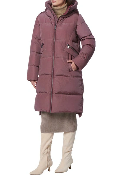 Andrew Marc Palma Shimmer Water Resistant Hooded Down Puffer Jacket In Rose Taupe
