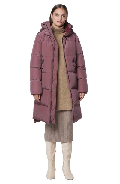 Andrew Marc Palma Shimmer Water Resistant Hooded Down Puffer Jacket In Rose Taupe
