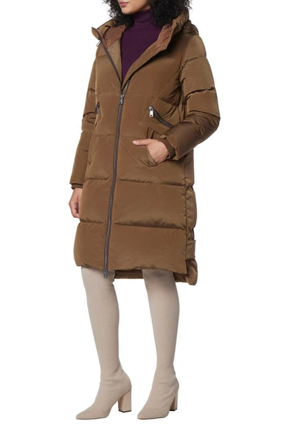 Andrew Marc Palma Shimmer Water Resistant Hooded Down Puffer Jacket In Sepia