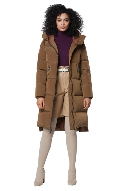 Andrew Marc Palma Shimmer Water Resistant Hooded Down Puffer Jacket In Sepia