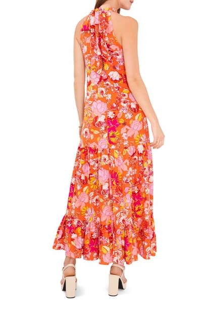 Shop Vince Camuto Tiered Floral Halter Neck Maxi Dress In Sunset Orange