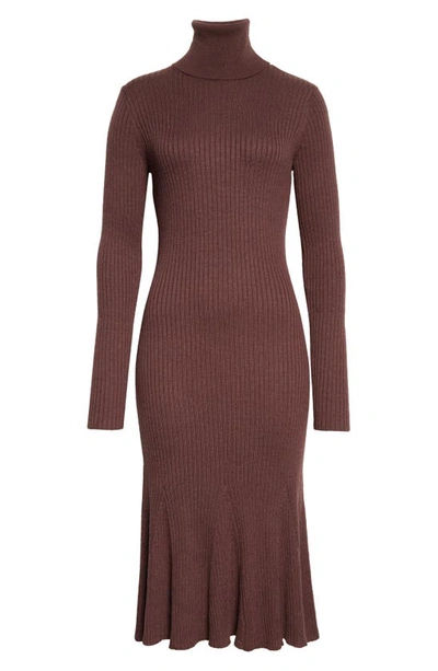 Shop Donna Karan Long Sleeve Turtleneck Rib Sweater Dress In Mulberry
