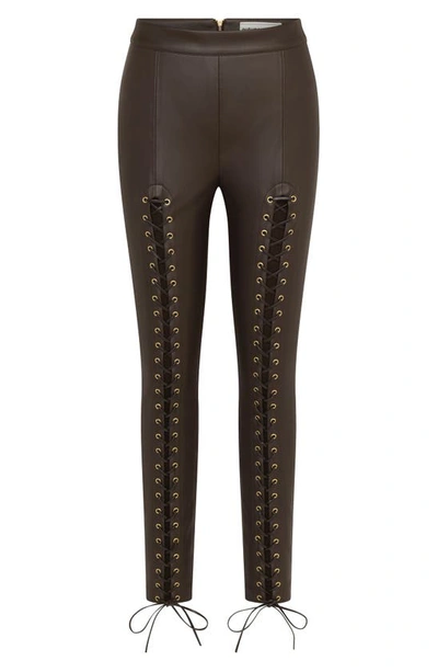 Shop Autumn Adeigbo Emma Lace-up Faux Leather Pants In Brown Vegan Leather