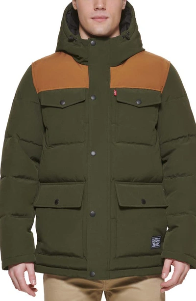 Shop Levi's Arctic Cloth Heavyweight Parka In Olive Worker Brown Yoke