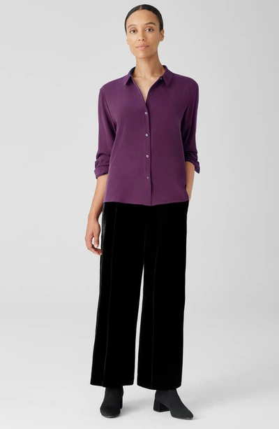 Shop Eileen Fisher Classic Collar Easy Silk Button-up Shirt In Sweet Plum