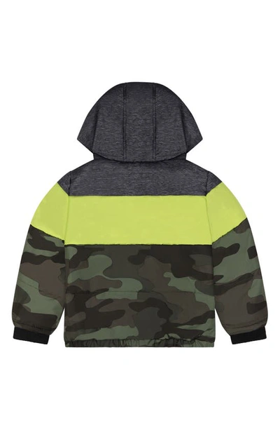 Shop Andy & Evan Kids' Colorblock Hooded Puffer Jacket In Camo