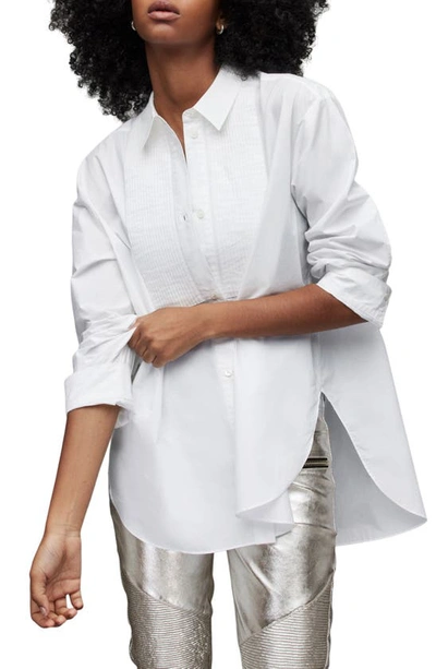 Shop Allsaints Avril Oversize Pintuck Pleat Cotton Shirt In White
