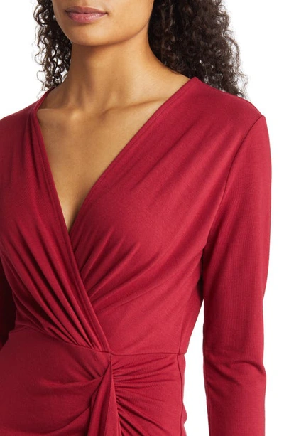Shop Fraiche By J Faux Wrap Long Sleeve Minidress In Red