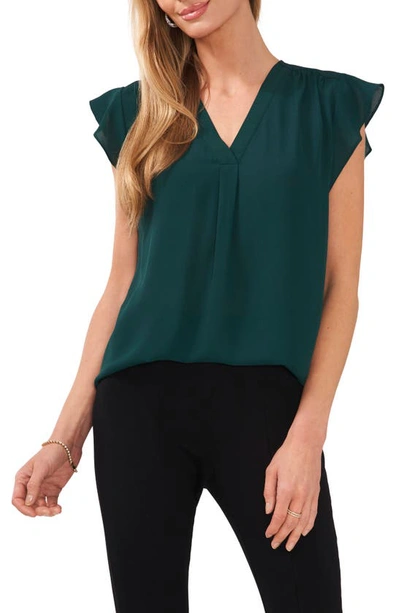 Chaus Ruffle Sleeve V-Neck Blouse in Green