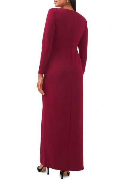 Chaus Crystal Detail Long Sleeve Gown In Majestic Wine