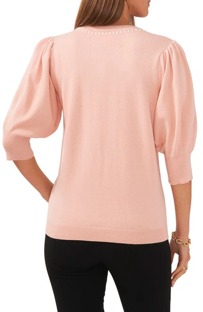 Chaus Beaded Collar Puff Sleeve Sweater In Misty Pink