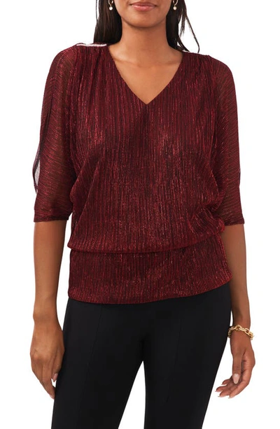 Shop Chaus Metallic V-neck Blouse In Black/ Red