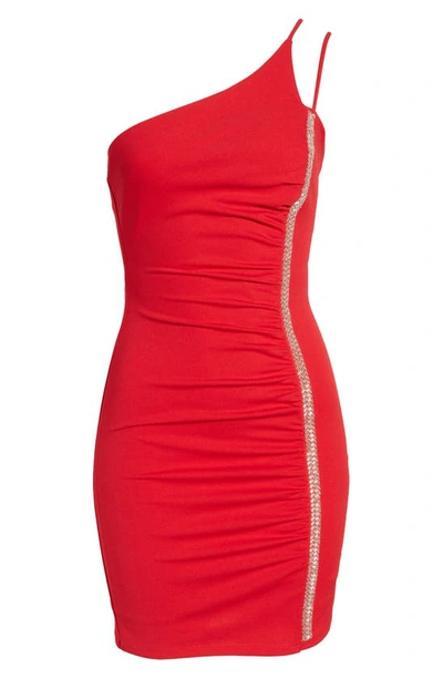 Shop Next Up Embellised One-shoulder Body-con Dress In Apple Red